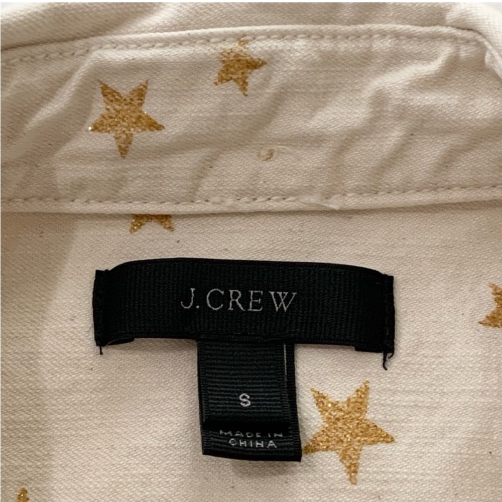 J Crew ecru denim button down shirt gold stars - Picture 5 of 7